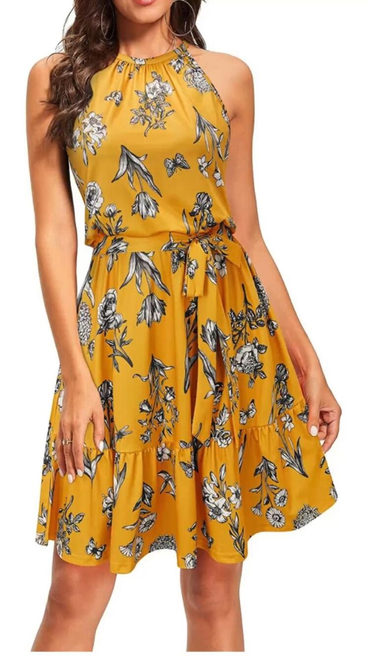 Women's Yellow Floral Sundress Summer Dress Size XL
